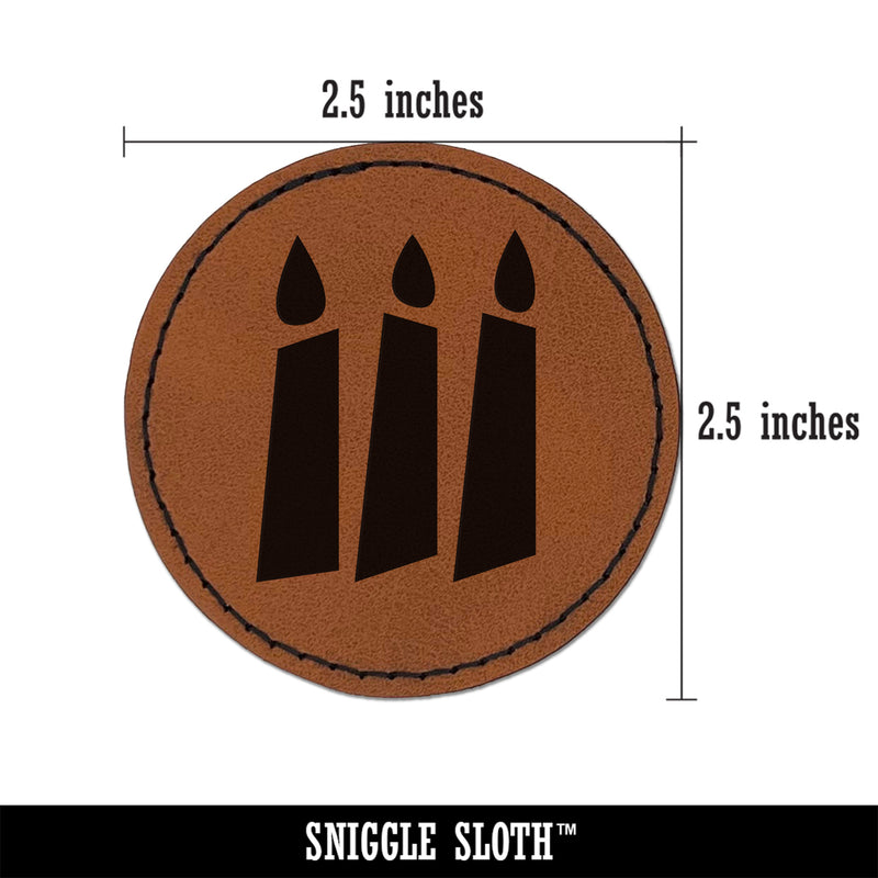 Birthday Candle Trio Solid Round Iron-On Engraved Faux Leather Patch Applique - 2.5"