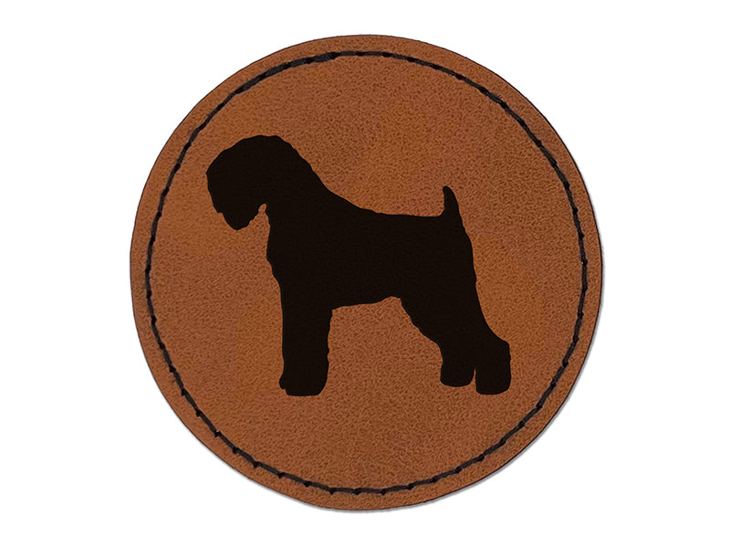 Black Russian Terrier Chornyi Dog Solid Round Iron-On Engraved Faux Leather Patch Applique - 2.5"