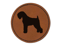 Black Russian Terrier Chornyi Dog Solid Round Iron-On Engraved Faux Leather Patch Applique - 2.5"