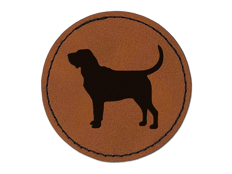 Bloodhound Dog Solid Round Iron-On Engraved Faux Leather Patch Applique - 2.5"