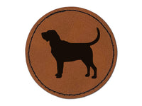 Bloodhound Dog Solid Round Iron-On Engraved Faux Leather Patch Applique - 2.5"