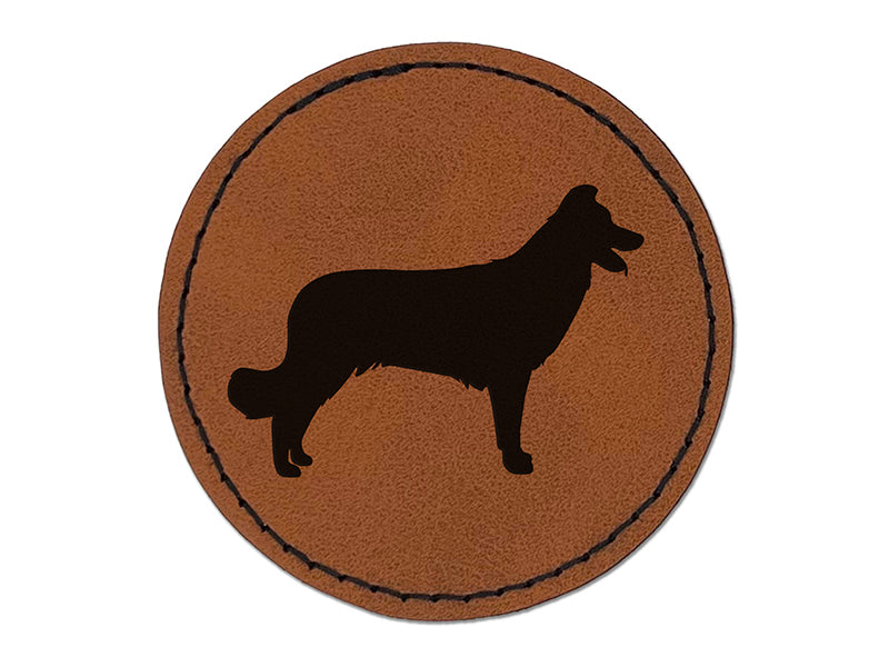 Border Collie Dog Solid Round Iron-On Engraved Faux Leather Patch Applique - 2.5"