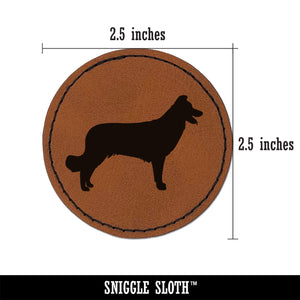 Border Collie Dog Solid Round Iron-On Engraved Faux Leather Patch Applique - 2.5"