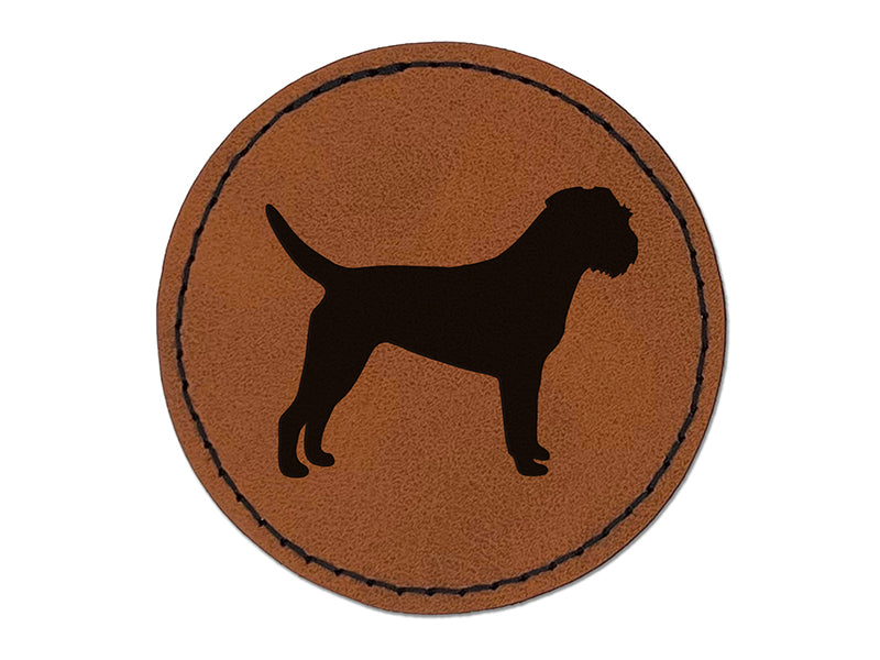 Border Terrier Dog Solid Round Iron-On Engraved Faux Leather Patch Applique - 2.5"