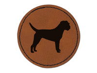 Border Terrier Dog Solid Round Iron-On Engraved Faux Leather Patch Applique - 2.5"