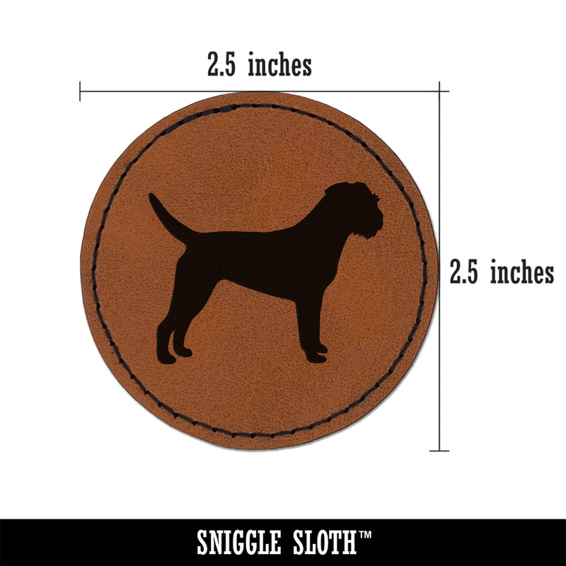 Border Terrier Dog Solid Round Iron-On Engraved Faux Leather Patch Applique - 2.5"