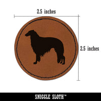 Borzoi Russian Wolfhound Dog Solid Round Iron-On Engraved Faux Leather Patch Applique - 2.5"