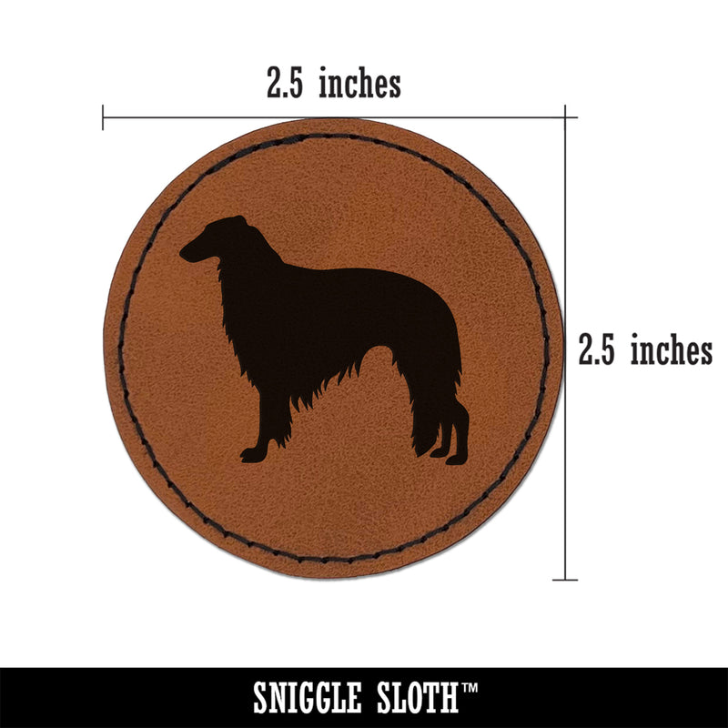Borzoi Russian Wolfhound Dog Solid Round Iron-On Engraved Faux Leather Patch Applique - 2.5"