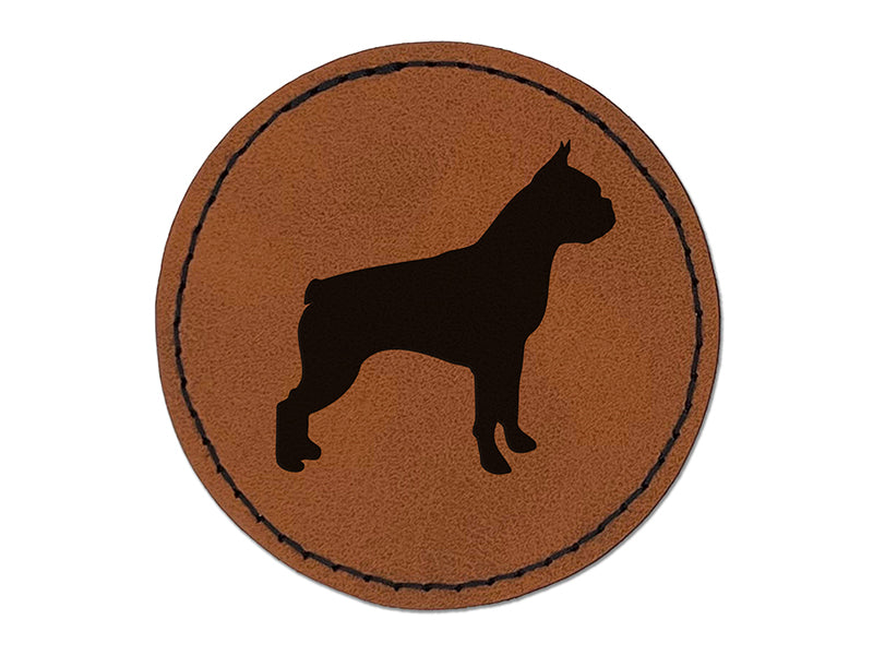 Boston Terrier Dog Solid Round Iron-On Engraved Faux Leather Patch Applique - 2.5"