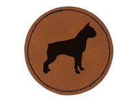 Boston Terrier Dog Solid Round Iron-On Engraved Faux Leather Patch Applique - 2.5"