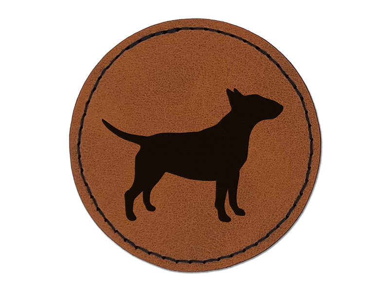 Bull Terrier Dog Solid Round Iron-On Engraved Faux Leather Patch Applique - 2.5"
