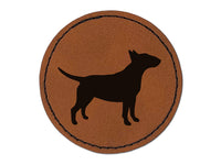 Bull Terrier Dog Solid Round Iron-On Engraved Faux Leather Patch Applique - 2.5"