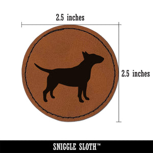 Bull Terrier Dog Solid Round Iron-On Engraved Faux Leather Patch Applique - 2.5"