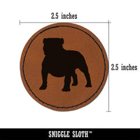 Bulldog English British Dog Solid Round Iron-On Engraved Faux Leather Patch Applique - 2.5"