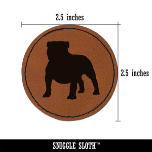 Bulldog English British Dog Solid Round Iron-On Engraved Faux Leather Patch Applique - 2.5"
