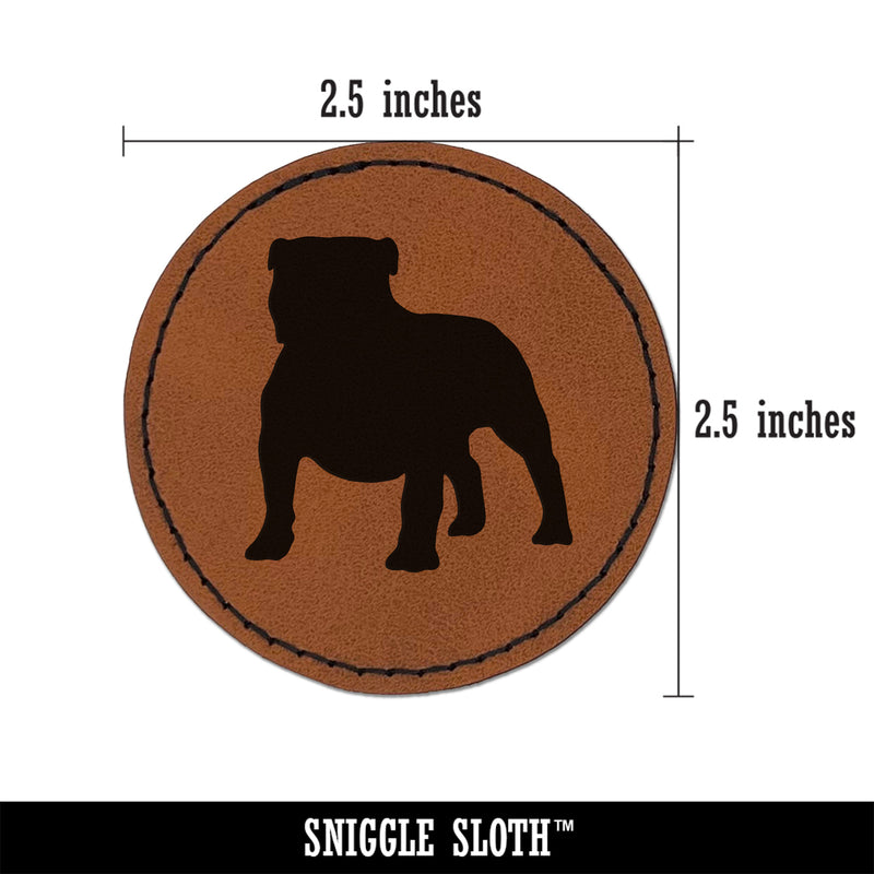 Bulldog English British Dog Solid Round Iron-On Engraved Faux Leather Patch Applique - 2.5"