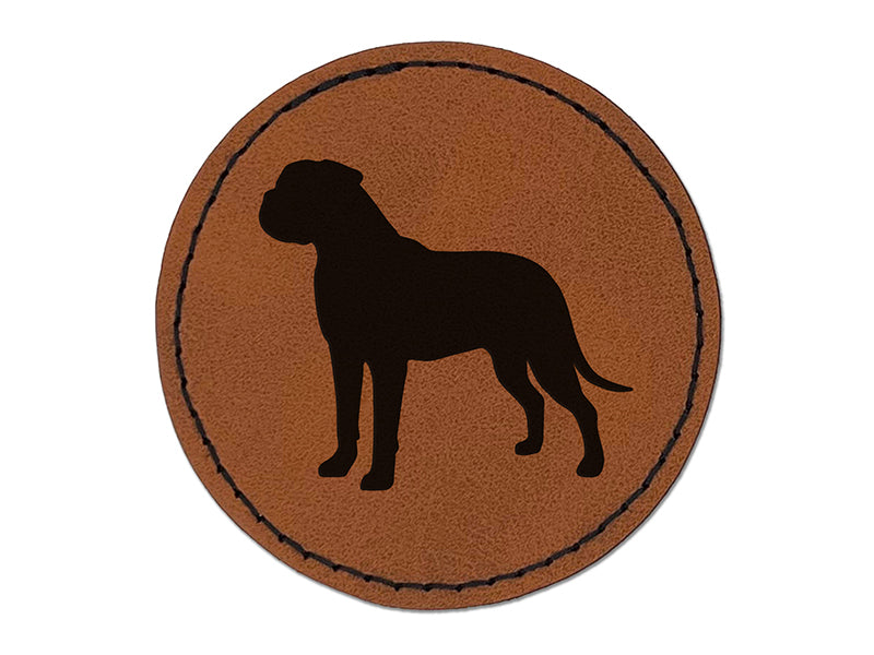 Bullmastiff Dog Solid Round Iron-On Engraved Faux Leather Patch Applique - 2.5"