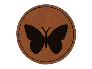 Butterfly Solid Round Iron-On Engraved Faux Leather Patch Applique - 2.5"
