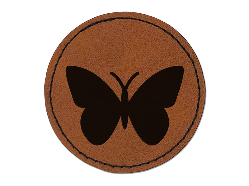 Butterfly Solid Round Iron-On Engraved Faux Leather Patch Applique - 2.5"