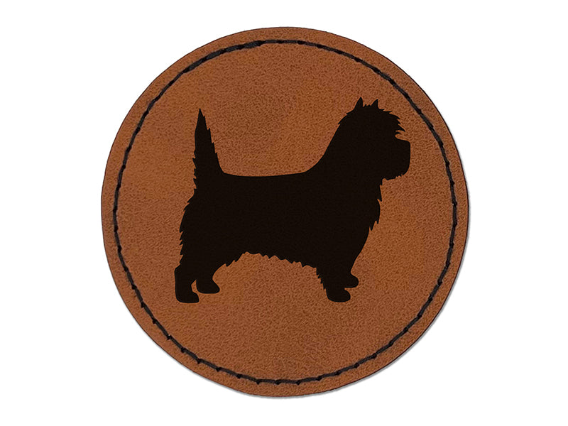Cairn Terrier Dog Solid Round Iron-On Engraved Faux Leather Patch Applique - 2.5"