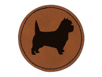 Cairn Terrier Dog Solid Round Iron-On Engraved Faux Leather Patch Applique - 2.5"