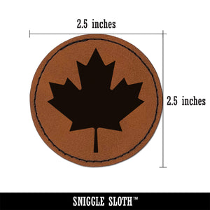 Canada Maple Leaf Round Iron-On Engraved Faux Leather Patch Applique - 2.5"