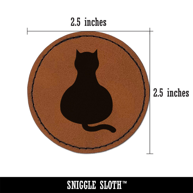 Cat Sitting Back Solid Round Iron-On Engraved Faux Leather Patch Applique - 2.5"