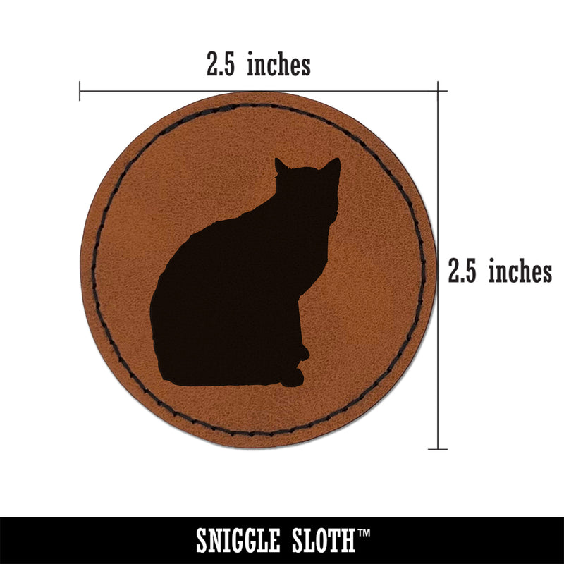 Cat Sitting Side Profile Solid Round Iron-On Engraved Faux Leather Patch Applique - 2.5"