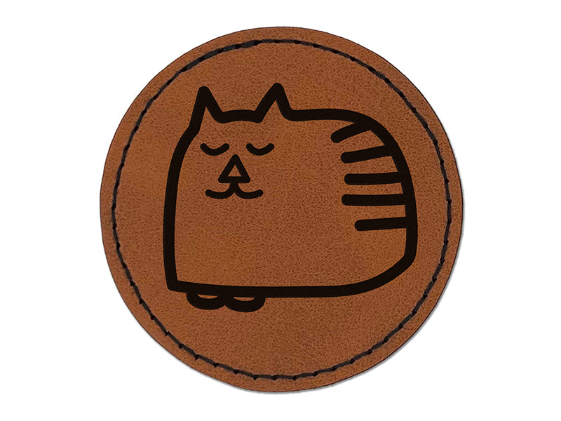 Cat Sleeping Doodle Round Iron-On Engraved Faux Leather Patch Applique - 2.5"