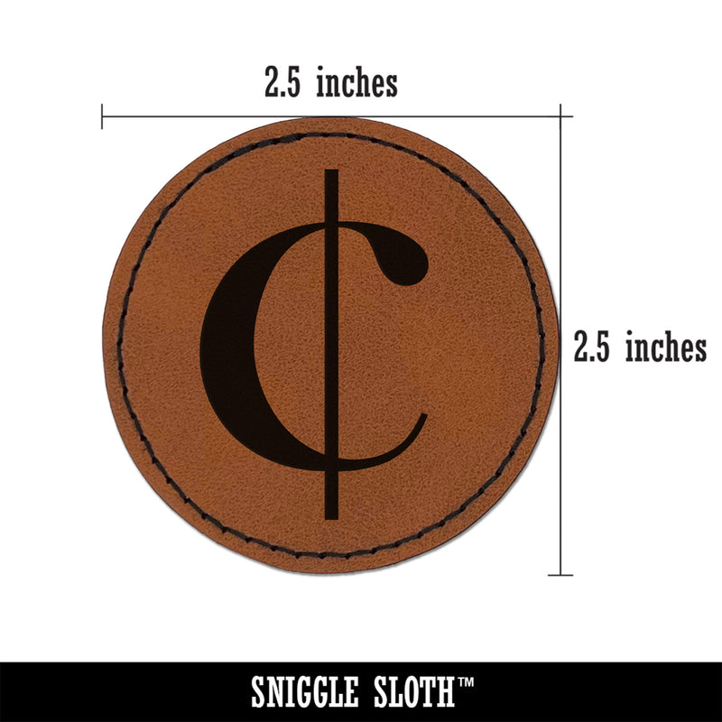 Cents Symbol Round Iron-On Engraved Faux Leather Patch Applique - 2.5"