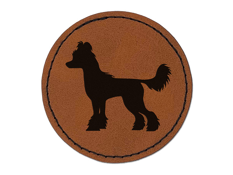 Chinese Crested Dog Solid Round Iron-On Engraved Faux Leather Patch Applique - 2.5"
