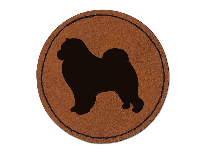 Chow Chow Dog Solid Round Iron-On Engraved Faux Leather Patch Applique - 2.5"