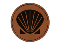 Clam Shell Round Iron-On Engraved Faux Leather Patch Applique - 2.5"