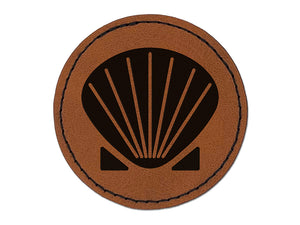 Clam Shell Round Iron-On Engraved Faux Leather Patch Applique - 2.5"