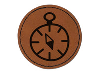 Compass Doodle Round Iron-On Engraved Faux Leather Patch Applique - 2.5"