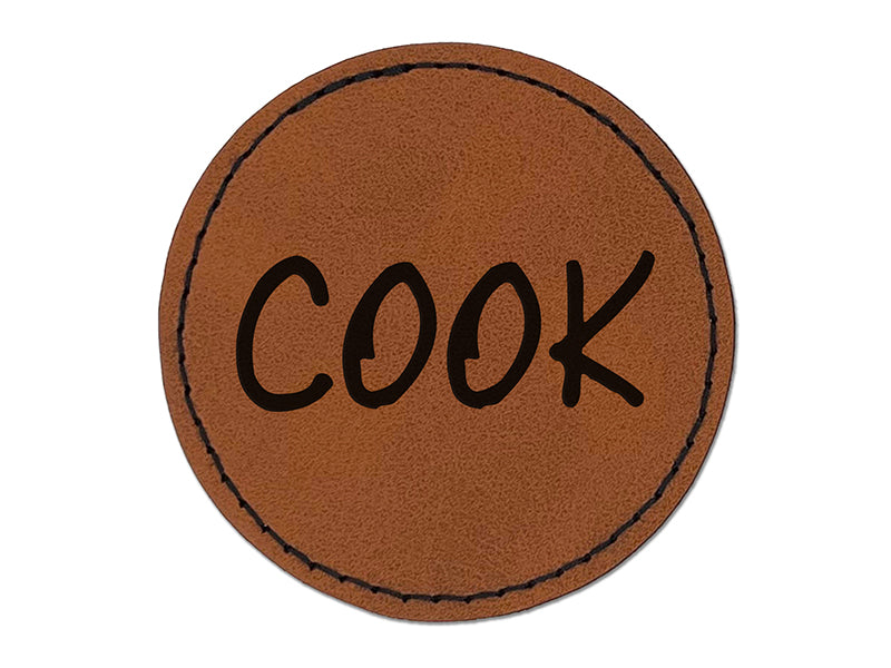 Cook Fun Text Round Iron-On Engraved Faux Leather Patch Applique - 2.5"