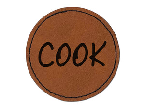 Cook Fun Text Round Iron-On Engraved Faux Leather Patch Applique - 2.5"