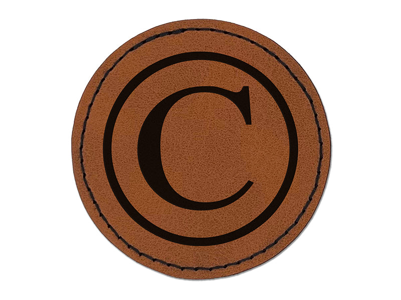 Copyright Symbol Round Iron-On Engraved Faux Leather Patch Applique - 2.5"