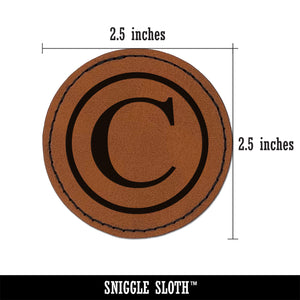 Copyright Symbol Round Iron-On Engraved Faux Leather Patch Applique - 2.5"