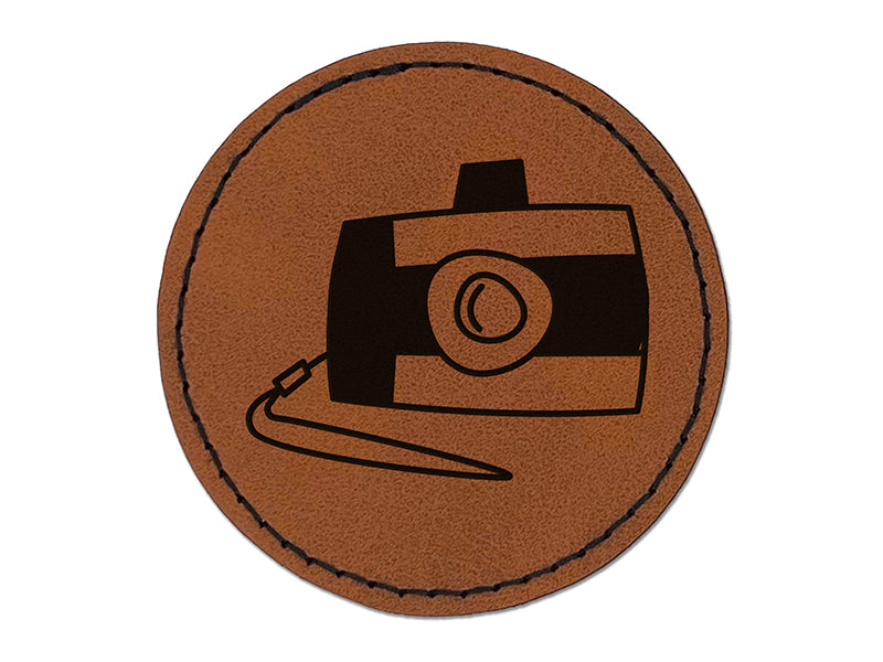 Digital Camera Doodle Round Iron-On Engraved Faux Leather Patch Applique - 2.5"