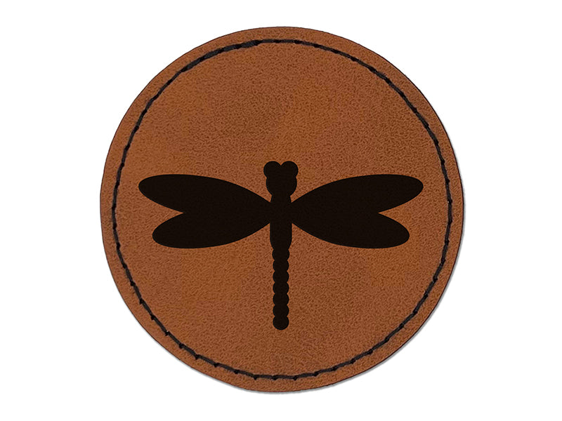 Dragonfly Solid Round Iron-On Engraved Faux Leather Patch Applique - 2.5"