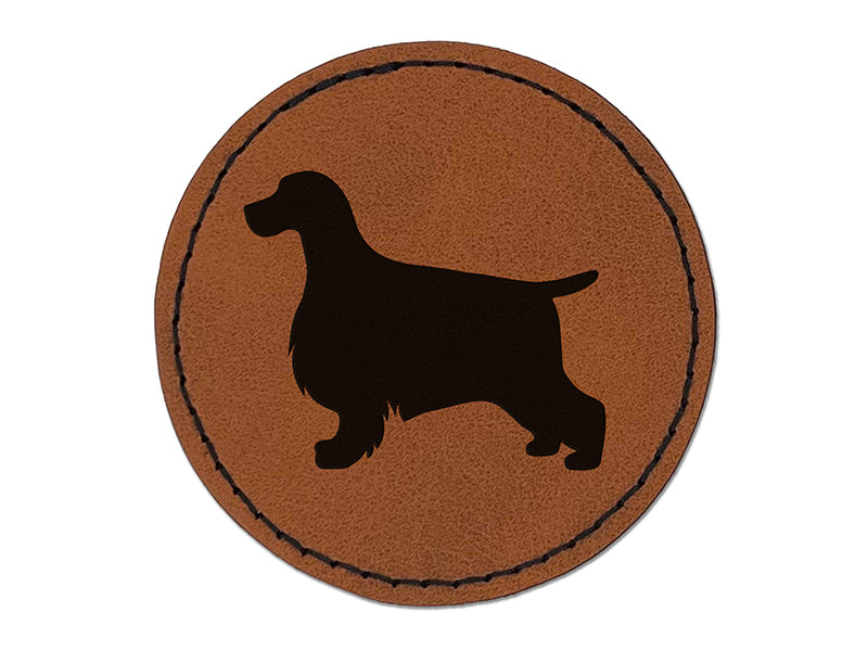 English Cocker Spaniel Dog Solid Round Iron-On Engraved Faux Leather Patch Applique - 2.5"