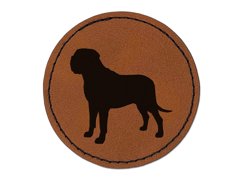 English Mastiff Dog Solid Round Iron-On Engraved Faux Leather Patch Applique - 2.5"