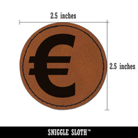 Euro Symbol Round Iron-On Engraved Faux Leather Patch Applique - 2.5"