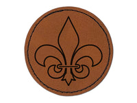 Fleur de Lis Outline Round Iron-On Engraved Faux Leather Patch Applique - 2.5"