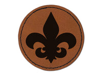 Fleur de Lis Solid Round Iron-On Engraved Faux Leather Patch Applique - 2.5"