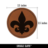 Fleur de Lis Solid Round Iron-On Engraved Faux Leather Patch Applique - 2.5"