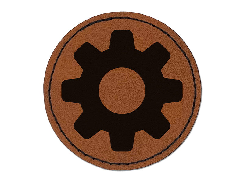 Gear Solid Round Iron-On Engraved Faux Leather Patch Applique - 2.5"