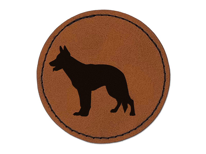 German Shepherd Dog Solid Round Iron-On Engraved Faux Leather Patch Applique - 2.5"