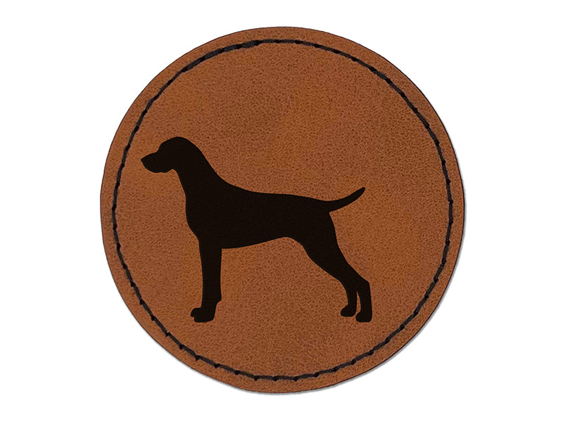 German Shorthaired Pointer Dog Solid Round Iron-On Engraved Faux Leather Patch Applique - 2.5"